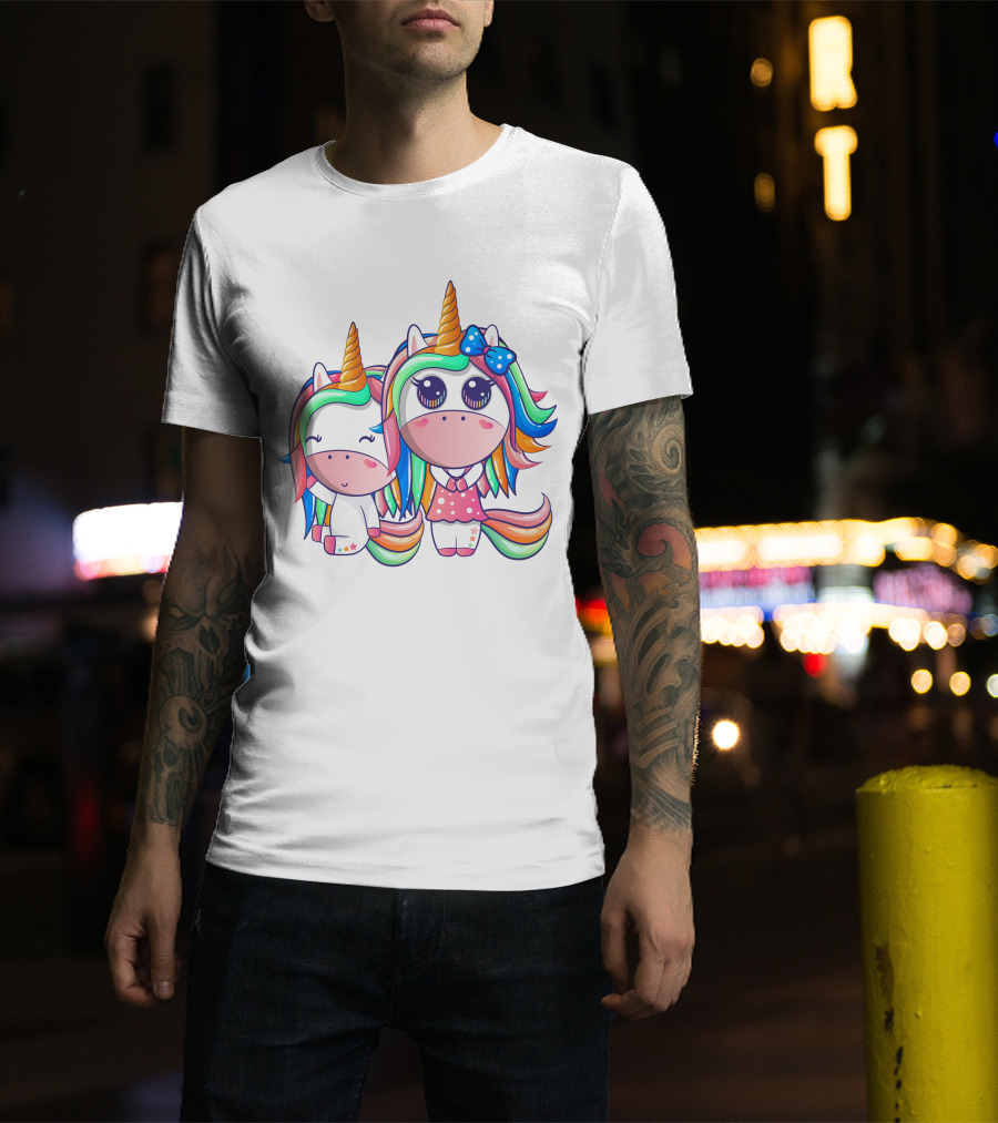 Happy Friendship With Cute Funny Unicorns And Rainbow Elements T-Shirt