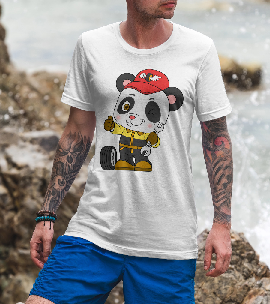 Mechanic Panda Thumbs Up With Wrench And Tire T-Shirt