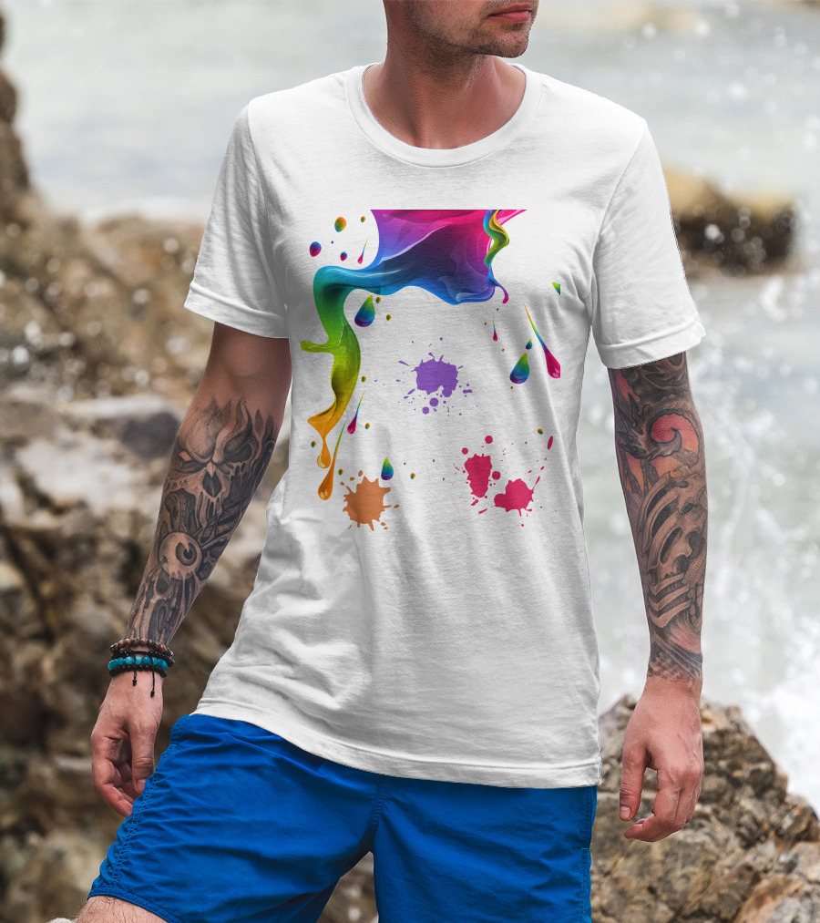 Waterpaint Colorful Splatter Vibrant Drips And Drops T-Shirt
