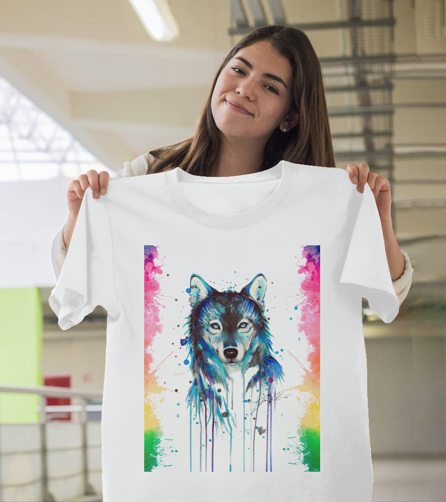 The Wolf Painting Colorful Watercolor T-Shirt