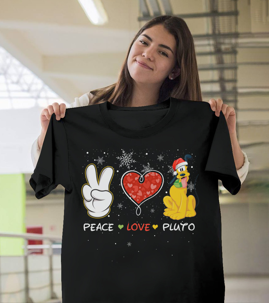 Peace Love Pluto Christmas Santa Hat Snowflakes T-Shirt