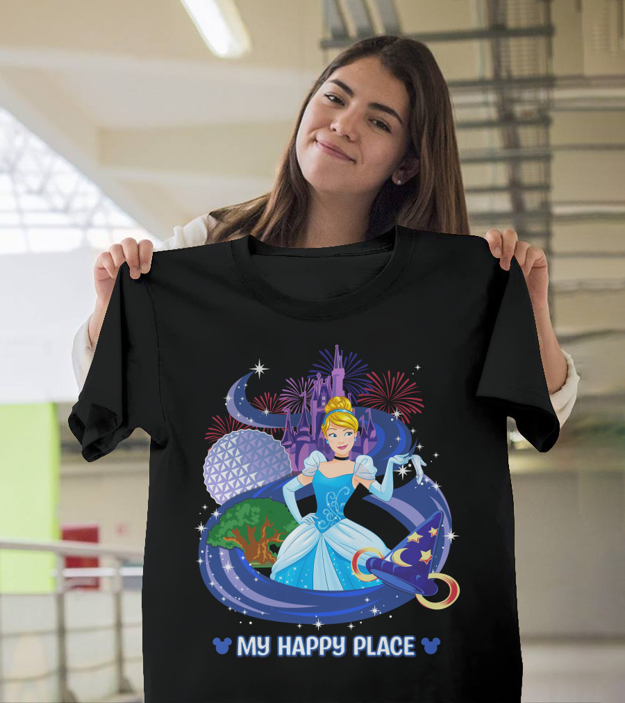Cinderella My Happy Place Disney Castle Fireworks Epcot Sorcerer Hat T-Shirt