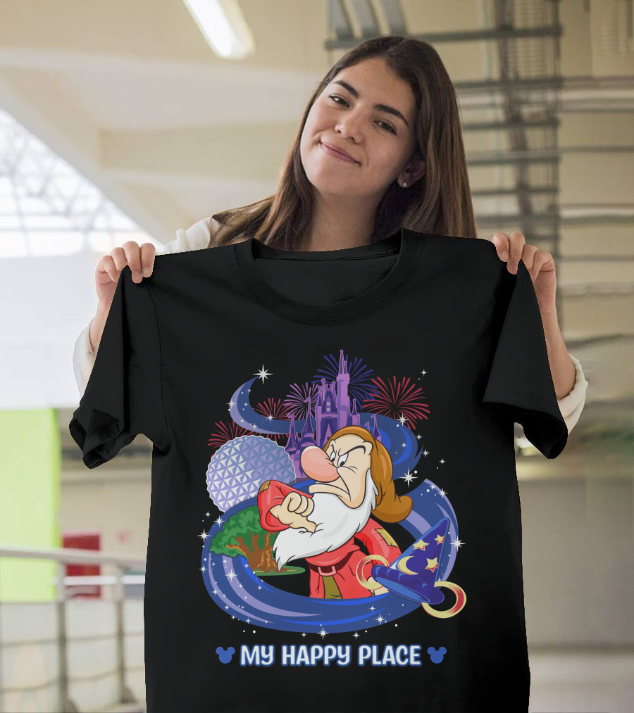 Grumpy My Happy Place Disney World Fireworks Mickey Ears T-Shirt