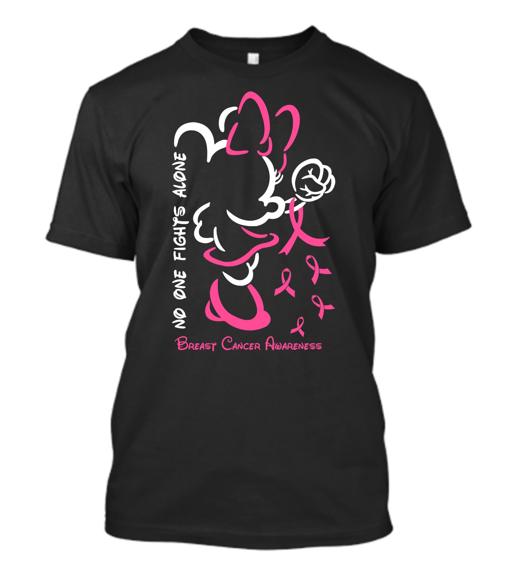 No One Fights Alone Minnie Breast Cancer Awareness T-Shirt