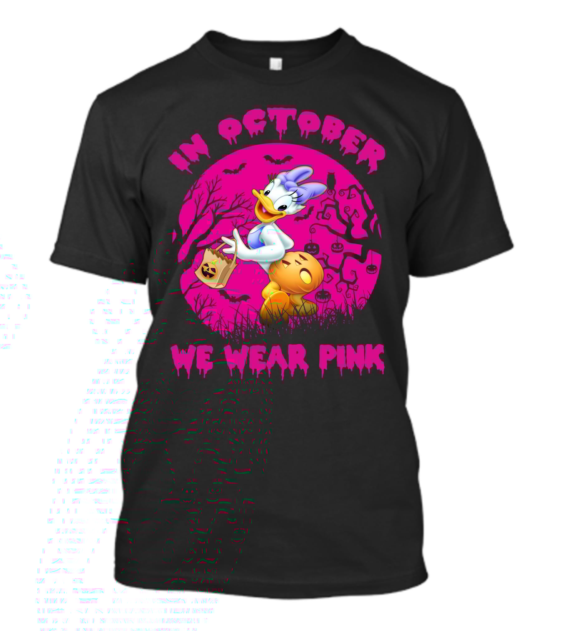 In October We Wear Pink Daisy Duck Halloween Theme T-Shirt