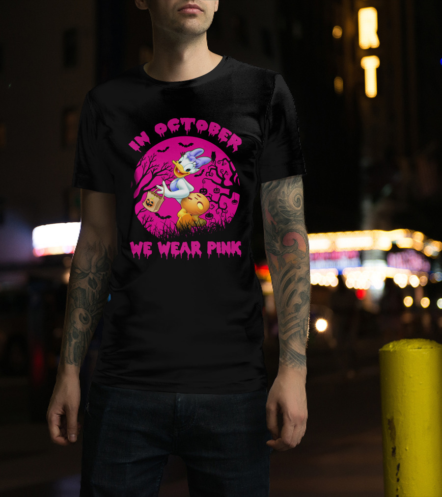 In October We Wear Pink Daisy Duck Halloween Theme T-Shirt