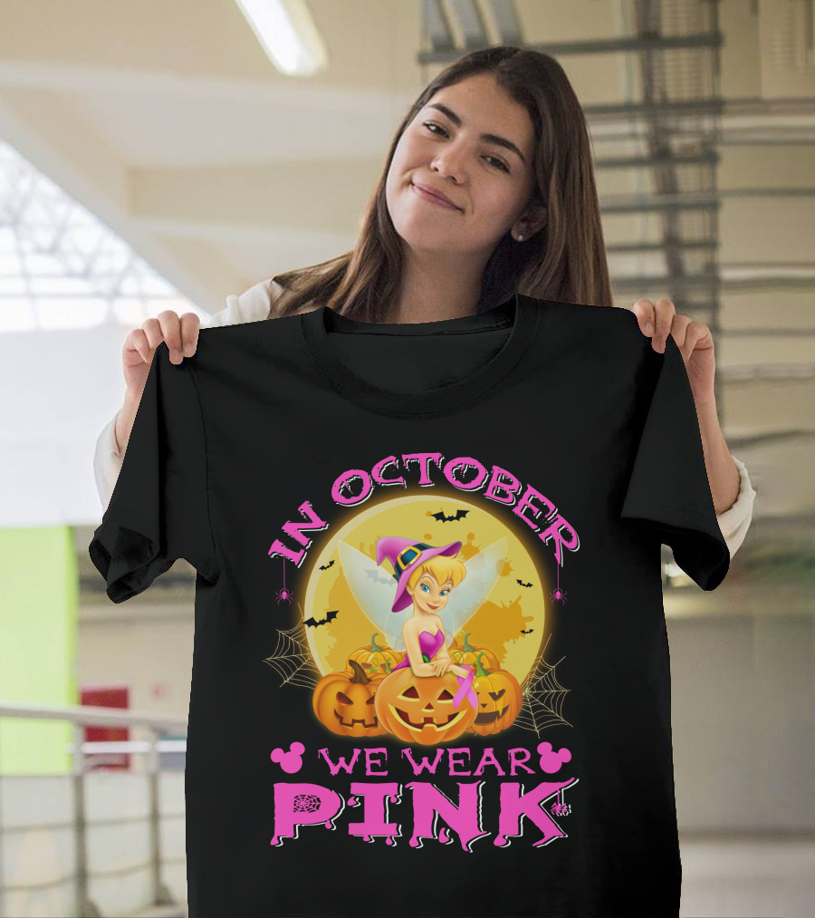Tinker Bell In October We Wear Pink Halloween Pumpkins T-Shirt
