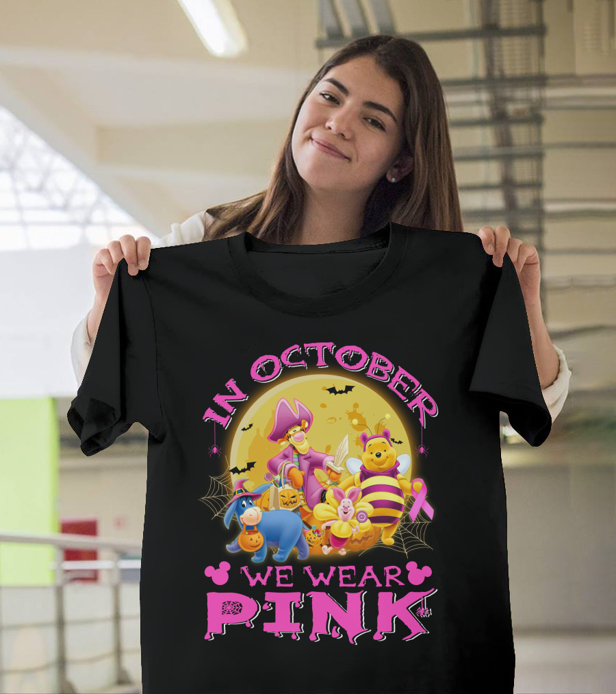 In October We Wear Pink Winnie The Pooh Halloween Breast Cancer Awareness T-Shirt