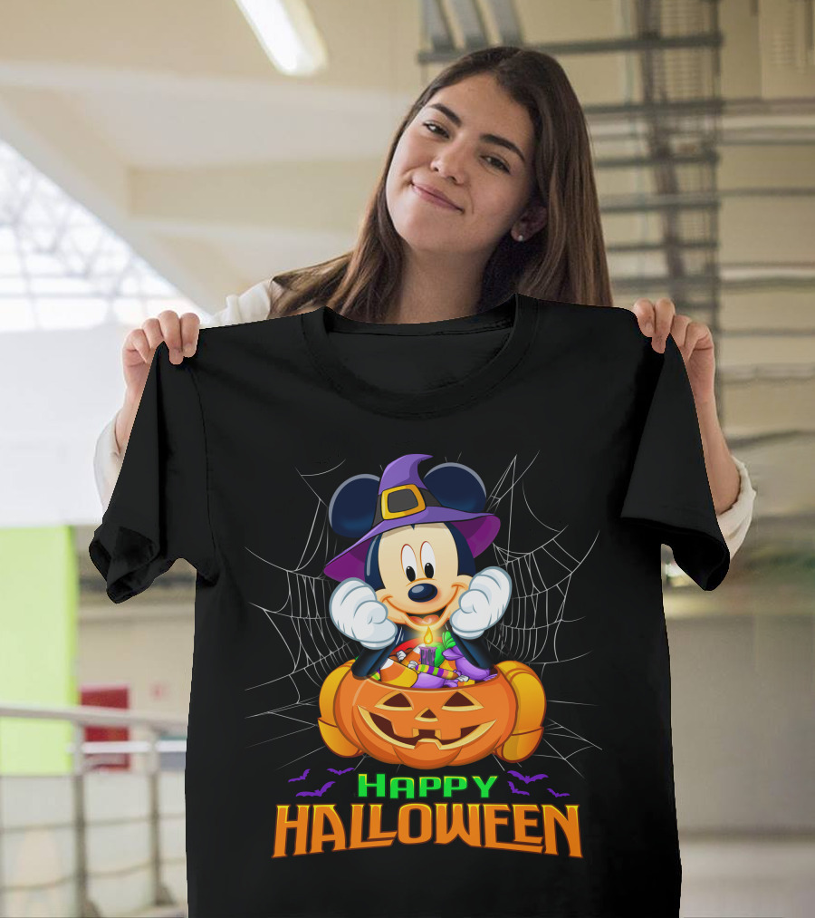 Happy Halloween Mickey Pumpkin And Spider Web T-Shirt