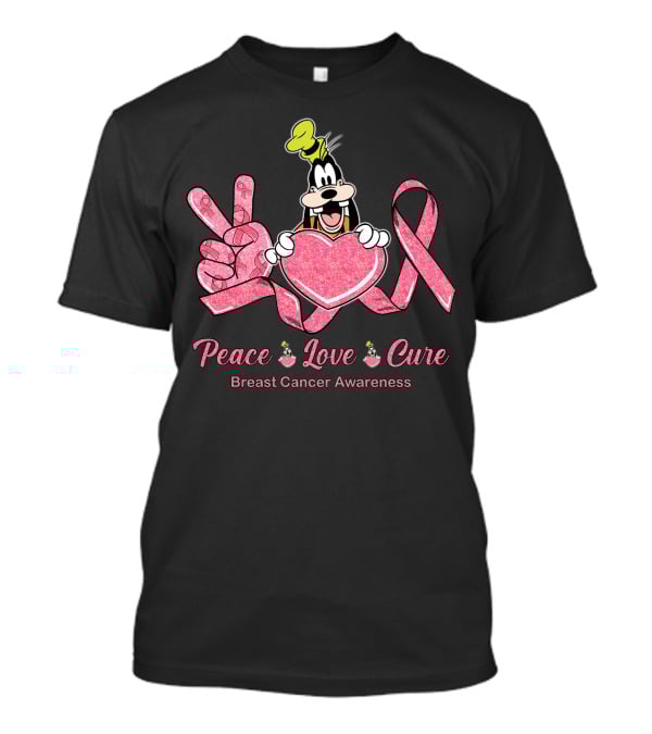 Peace Love Cure Goofy Breast Cancer Awareness T-Shirt