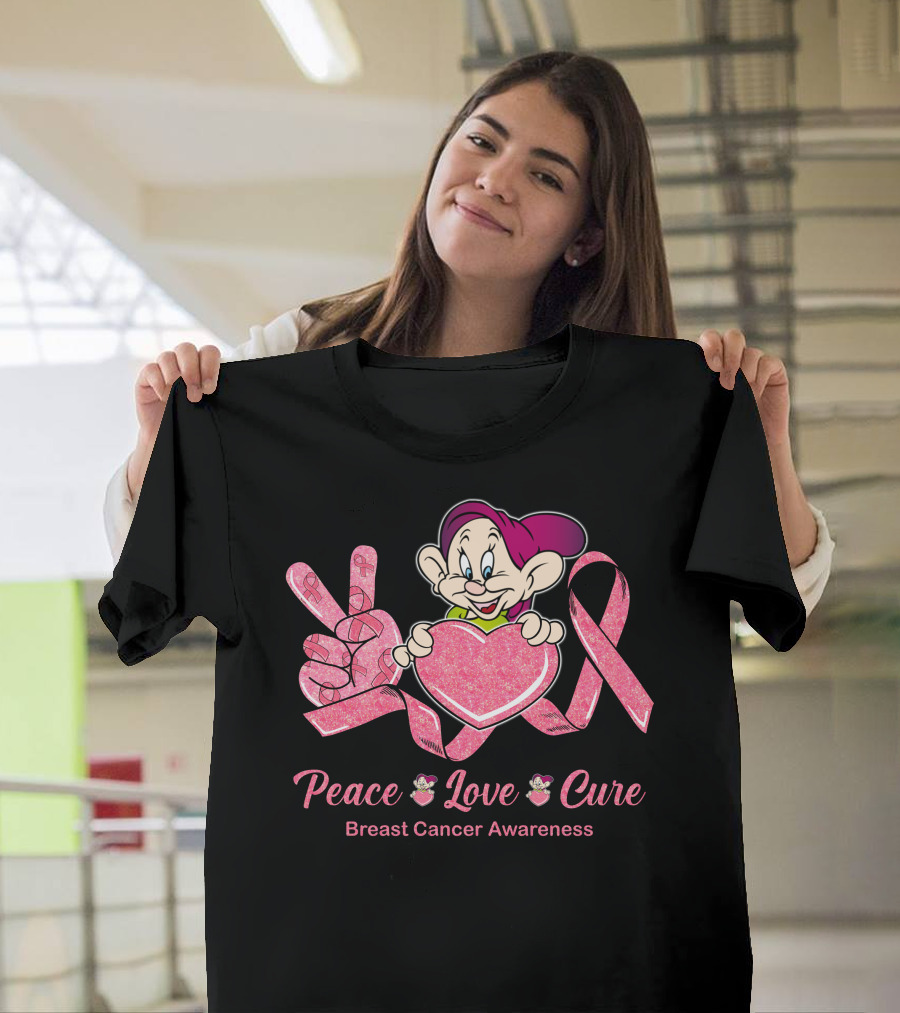 Dopey Peace Love Cure Breast Cancer Awareness T-Shirt