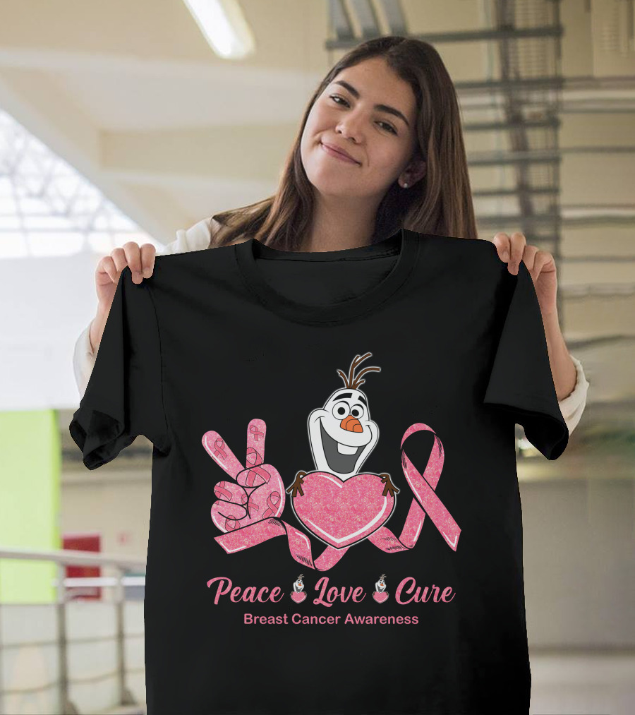 Peace Love Cure Breast Cancer Awareness Olaf T-Shirt