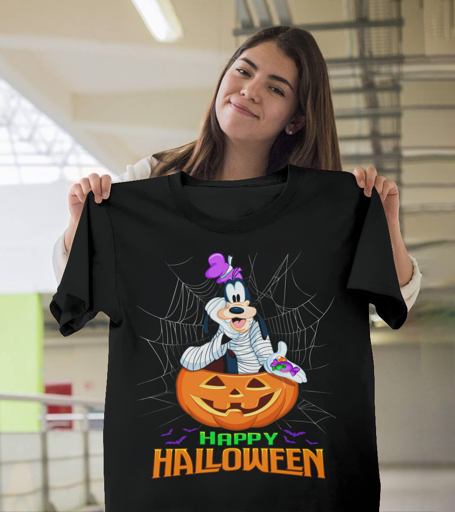 Goofy Happy Halloween Mummy Pumpkin And Candy T-Shirt