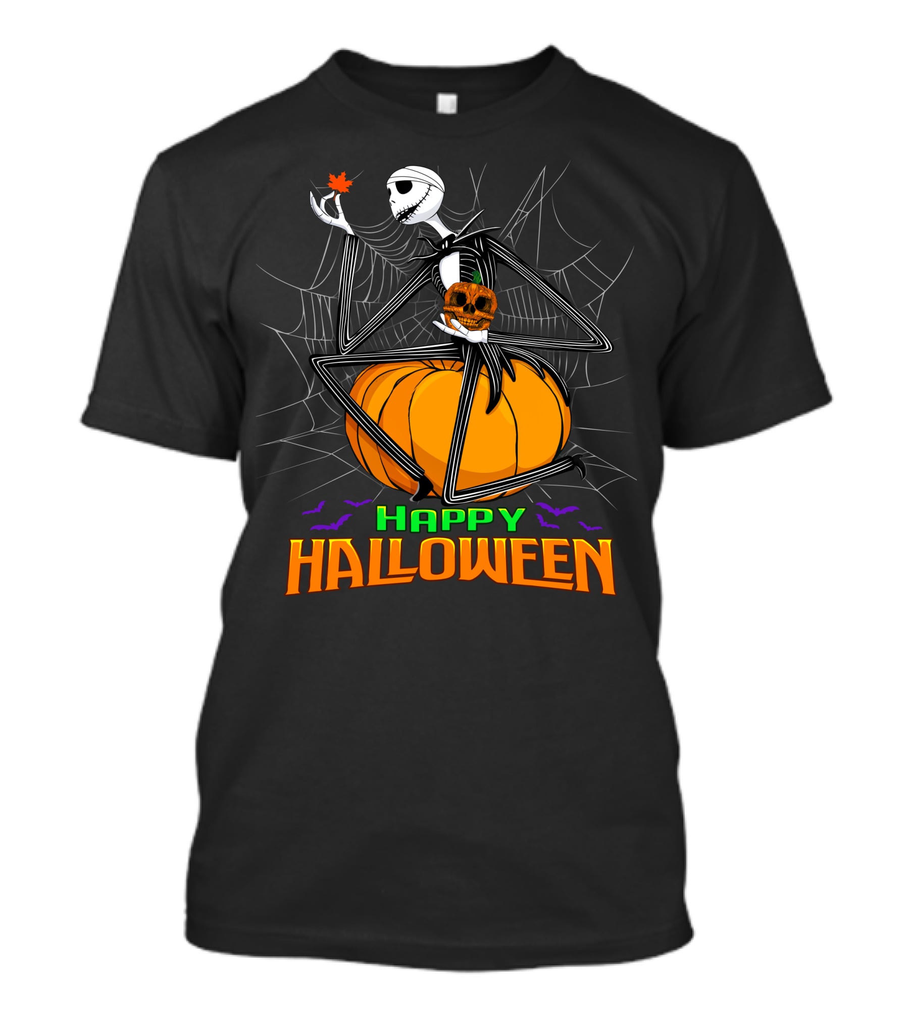Happy Halloween Jack Skellington Pumpkin Bat Spiderweb T-Shirt
