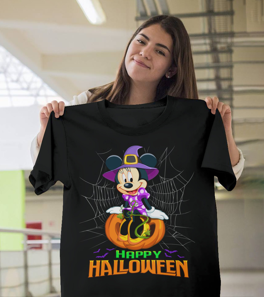 Minnie Happy Halloween Witch Costume Pumpkin Spiderweb T-Shirt