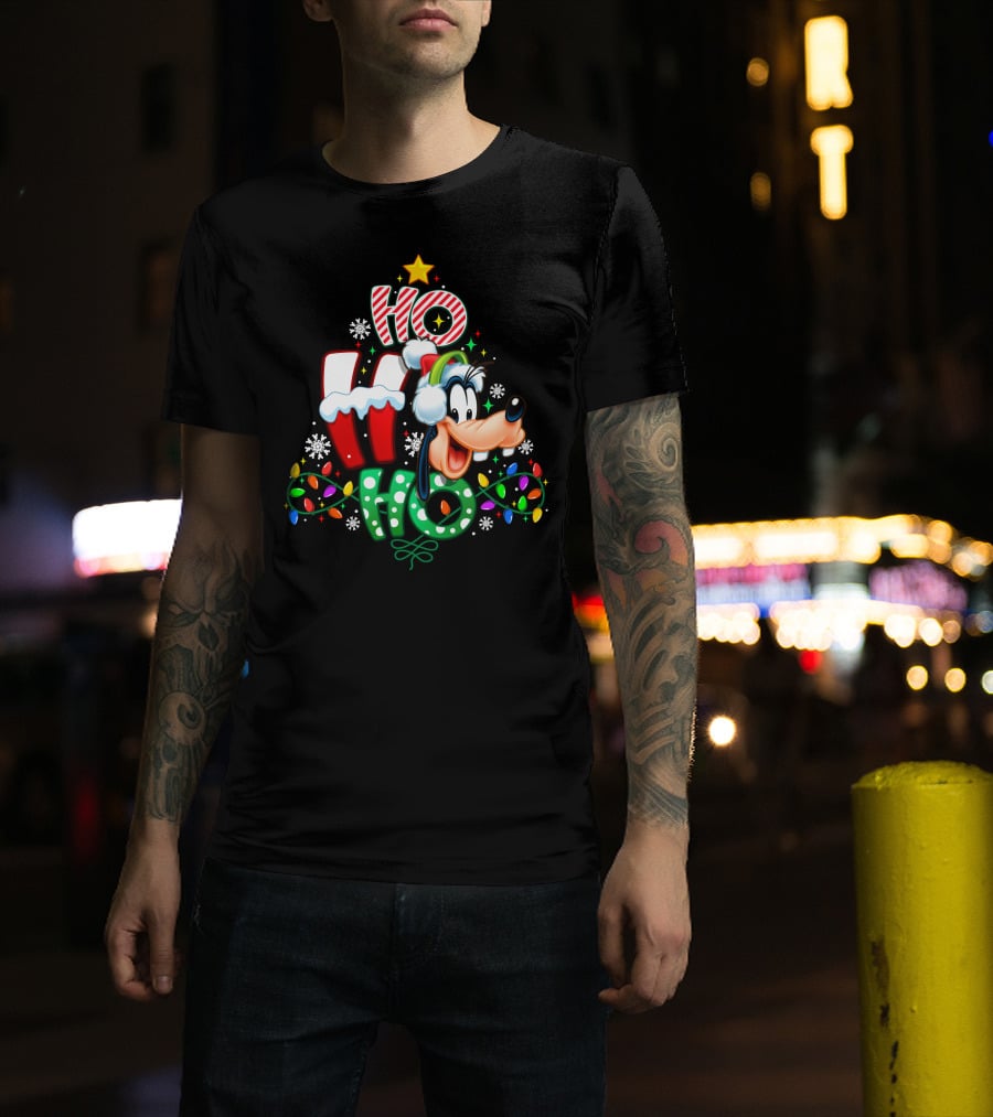 Goofy Ho Ho Ho Christmas Lights Holiday T-Shirt