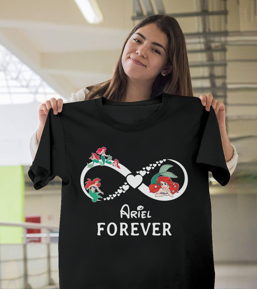 Ariel Forever Infinity Heart Design With Mermaid Characters T-Shirt