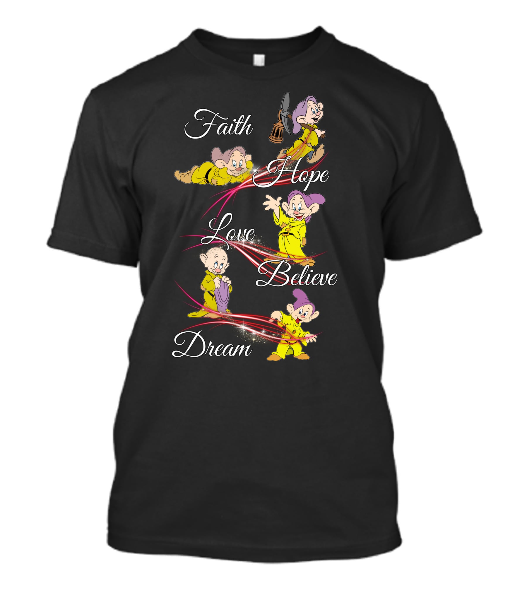 Faith Hope Love Believe Dream Dopey Snow White Dwarf Lantern Fantasy T-Shirt