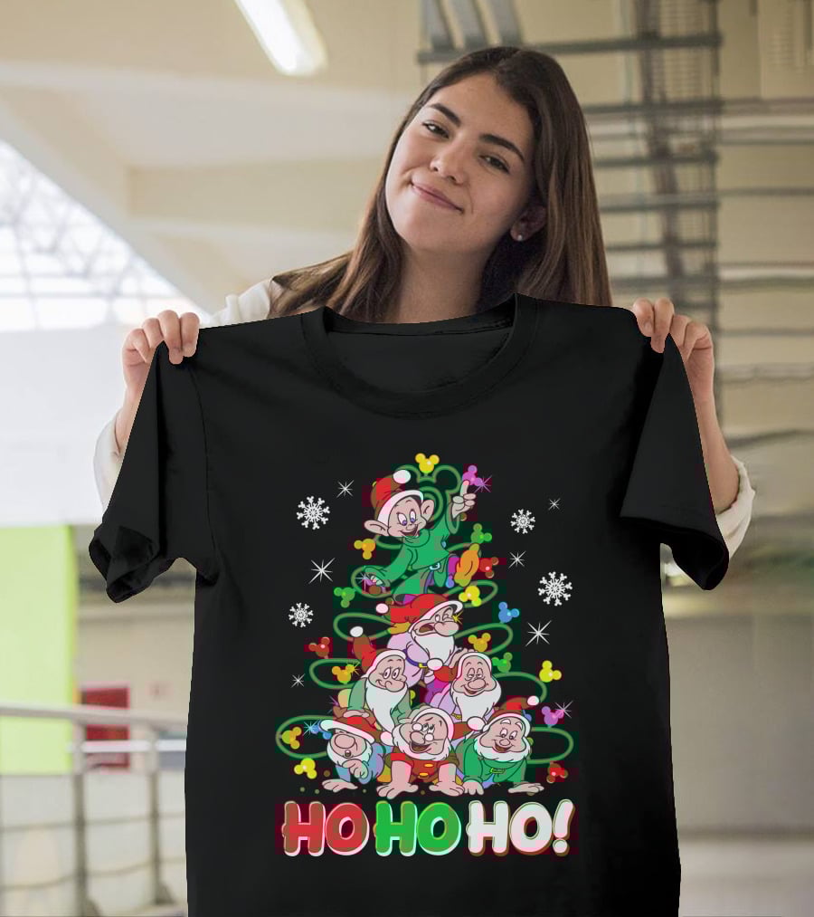 Ho Ho Ho Snow White 7 Dwarfs Christmas Tree Stacking T-Shirt