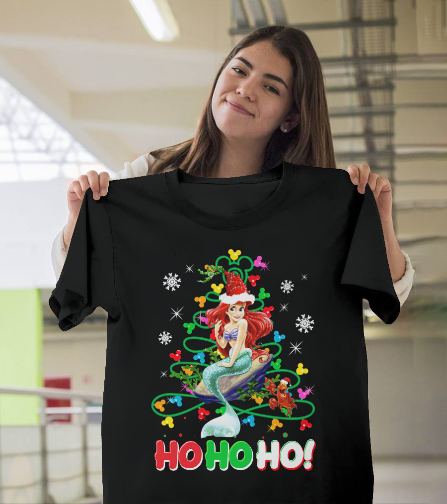 Ariel Ho Ho Ho Christmas Santa Hat Snowflakes T-Shirt