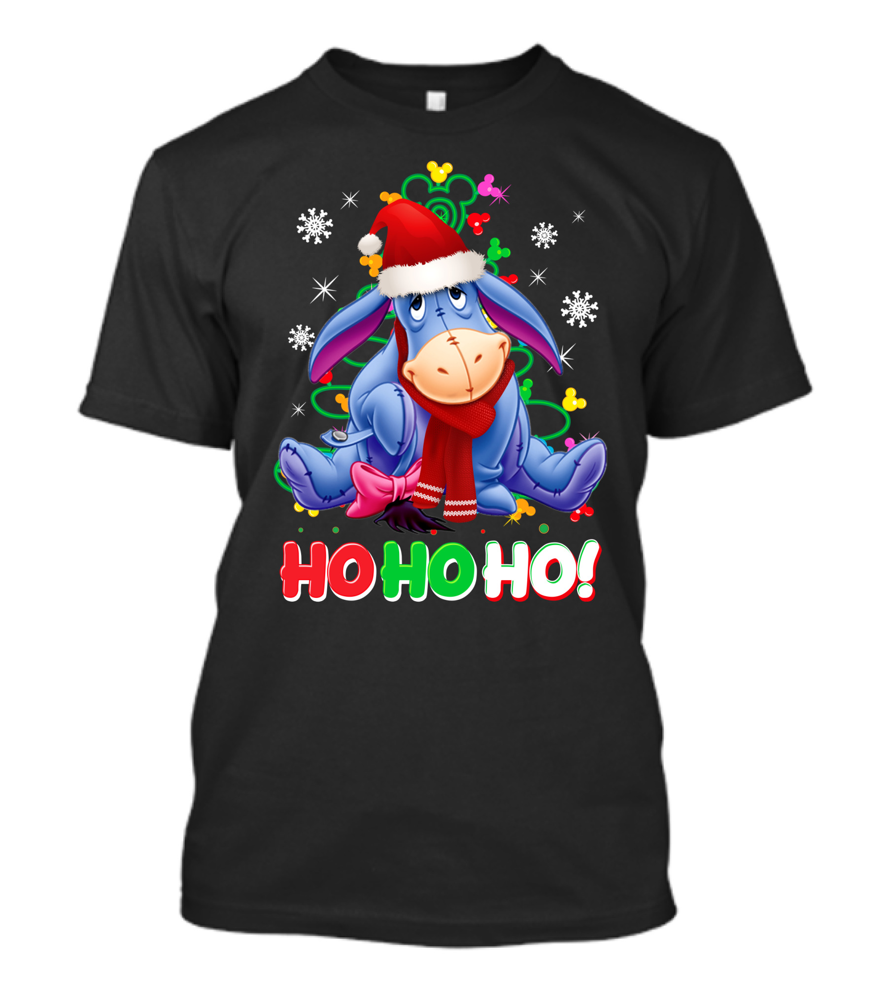 Eeyore Christmas Ho Ho Ho Santa Hat And Scarf Festive Theme T-Shirt