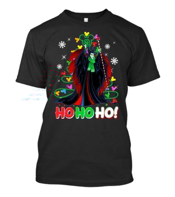 Maleficent Christmas Ho Ho Ho Snowflakes And Mickey Ears T-Shirt