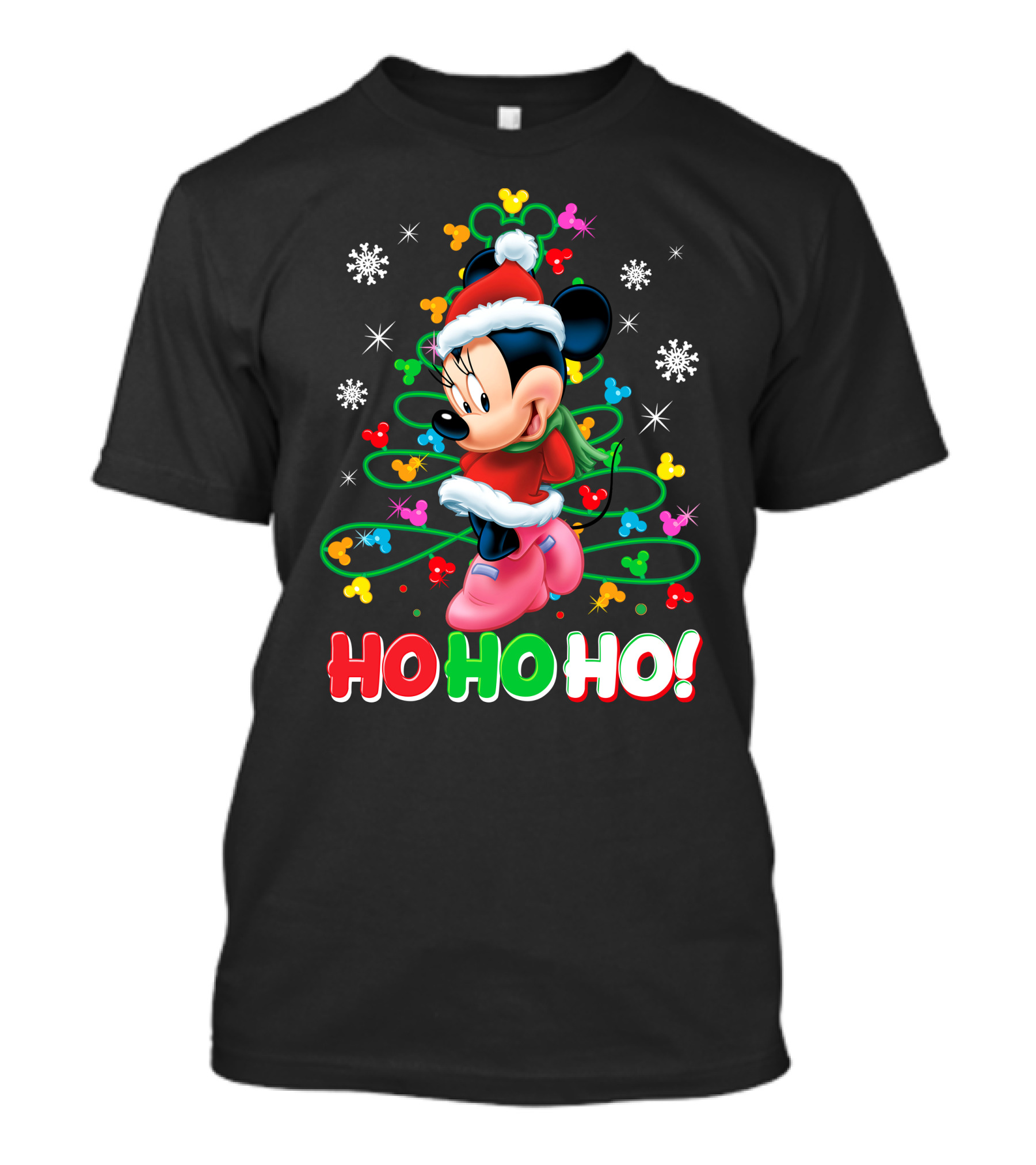 Minnie Mouse Christmas Ho Ho Ho Santa Hat Winter Holiday Snowflakes T-Shirt