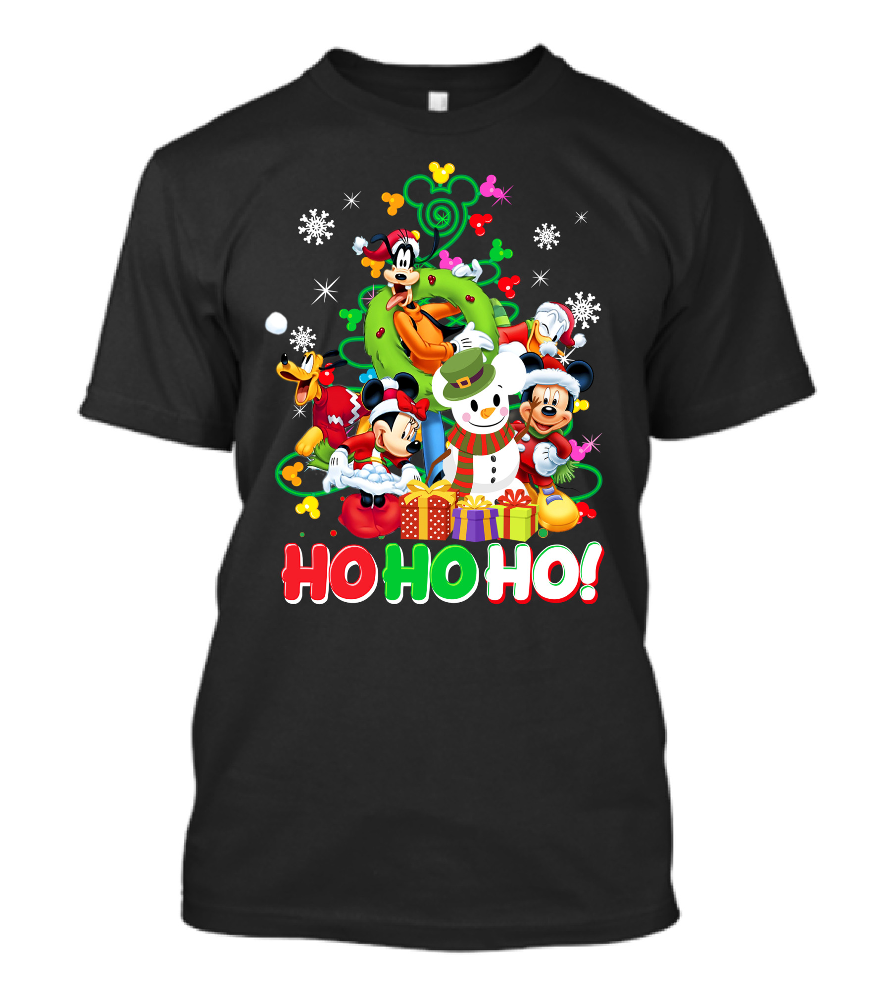 Mickey And Friends Holiday Cheer Ho Ho Ho Snowman And Gifts T-Shirt