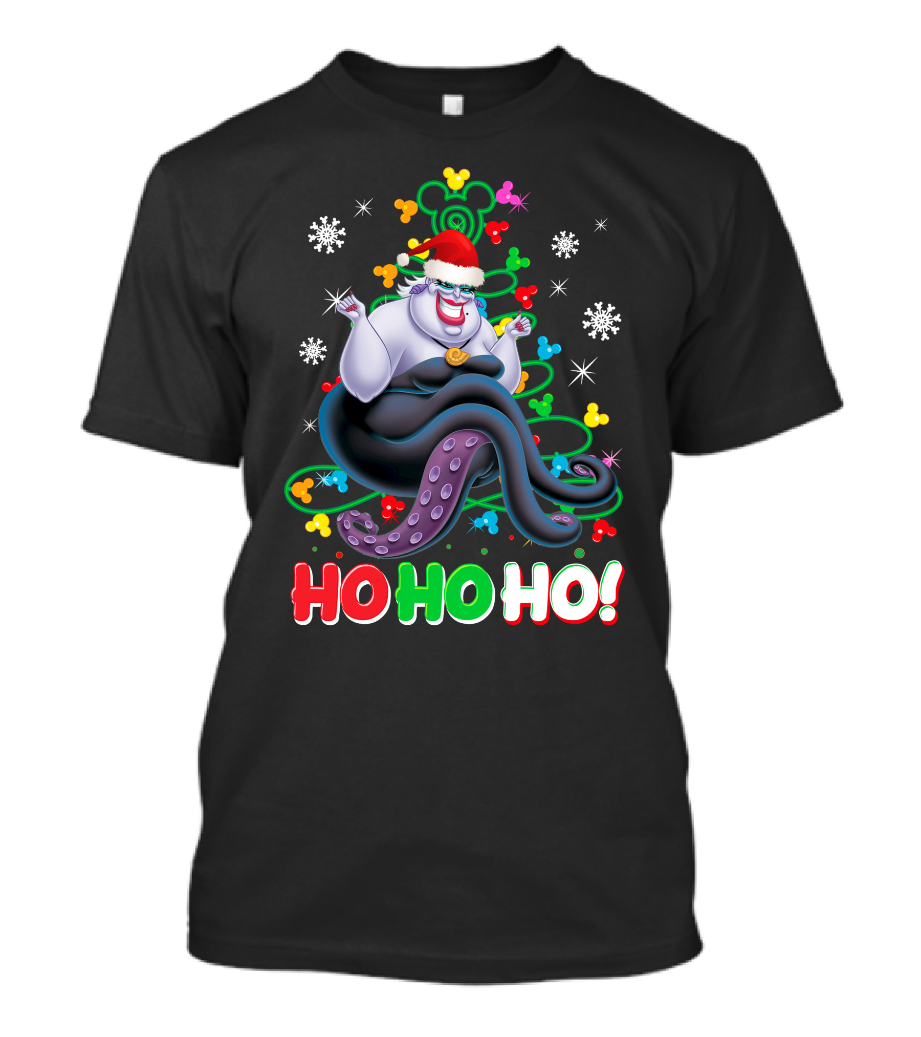 Ursula Christmas Ho Ho Ho Santa Hat Snowflakes T-Shirt