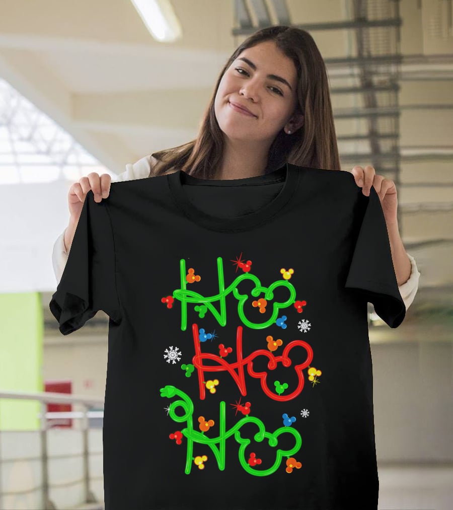 Ho Ho Ho Mickey Head Christmas Lights T-Shirt