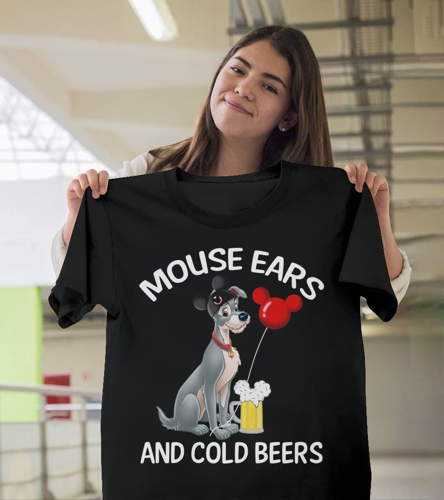 Mouse Ears And Cold Beers Dog With Balloon And Beer Mug T-Shirt