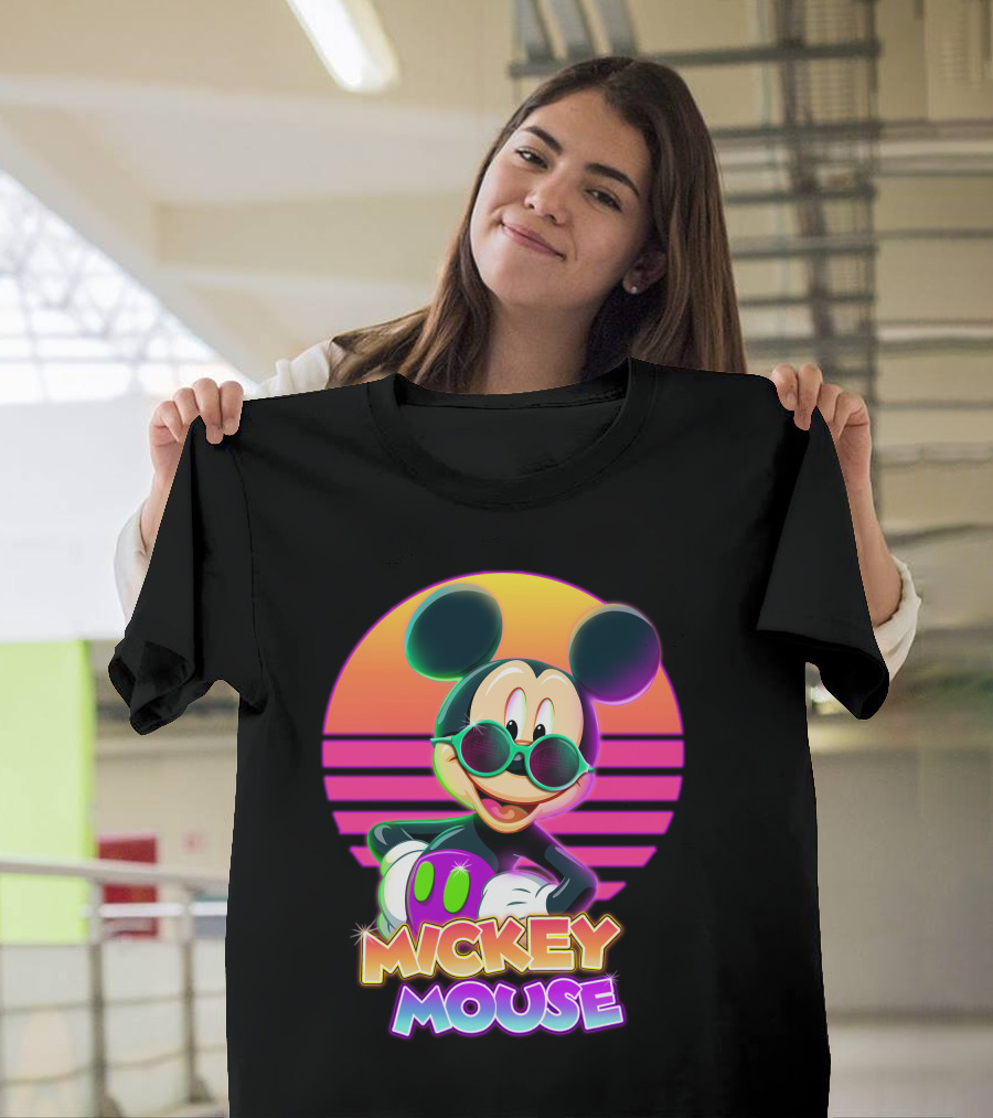 Mickey Mouse Retro Neon Style Sunglasses Sunset T-Shirt