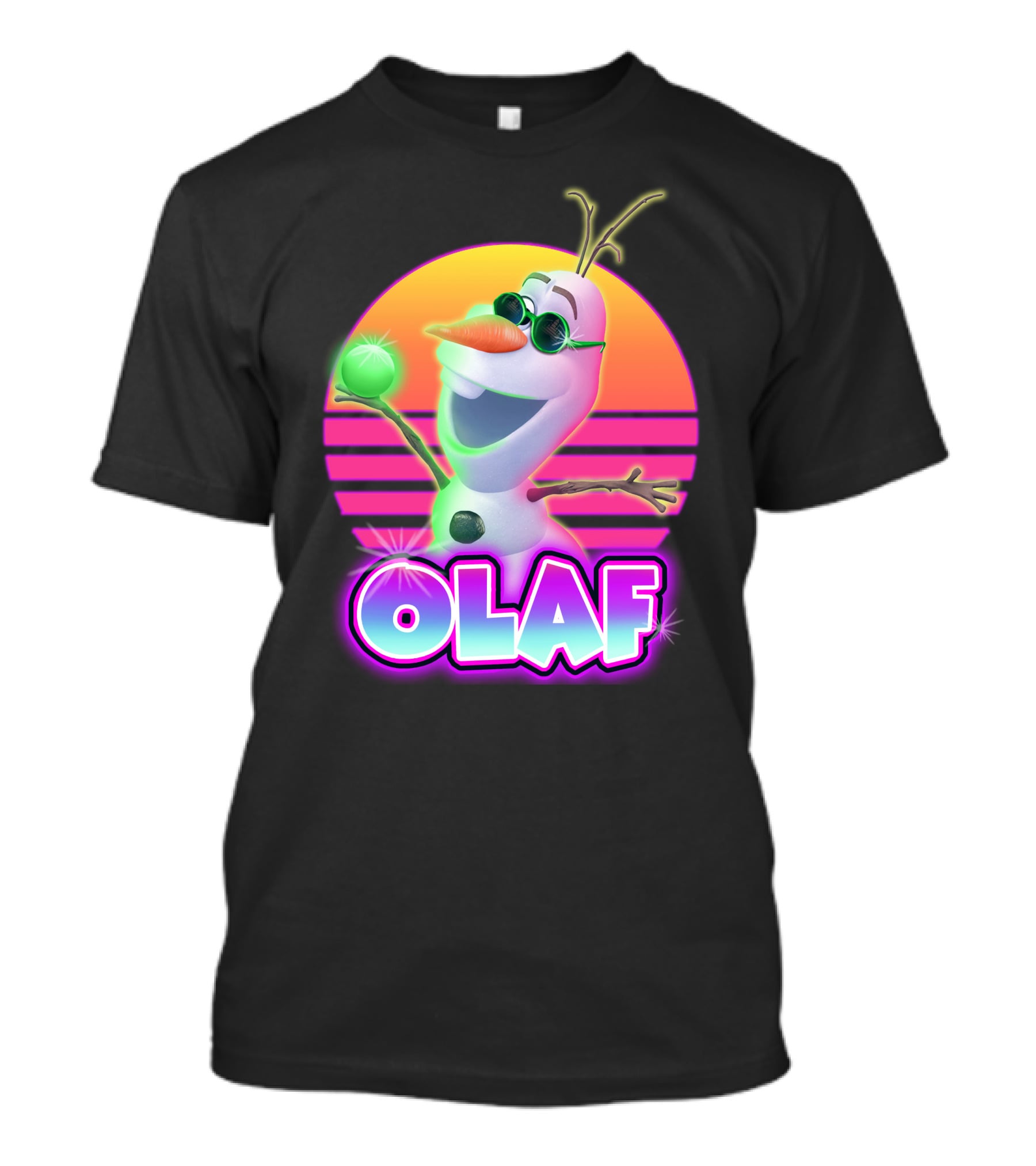 Olaf Retro Neon Sunset Glow With Sunglasses And Smile T-Shirt