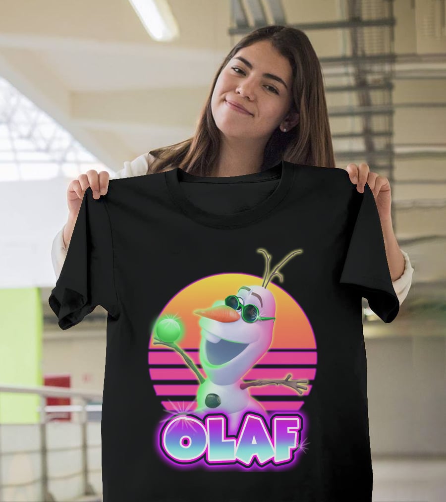 Olaf Retro Neon Sunset Glow With Sunglasses And Smile T-Shirt