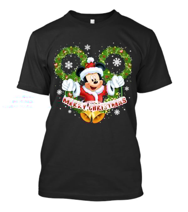 Mickey Mouse Merry Christmas Wreaths And Snowflakes T-Shirt