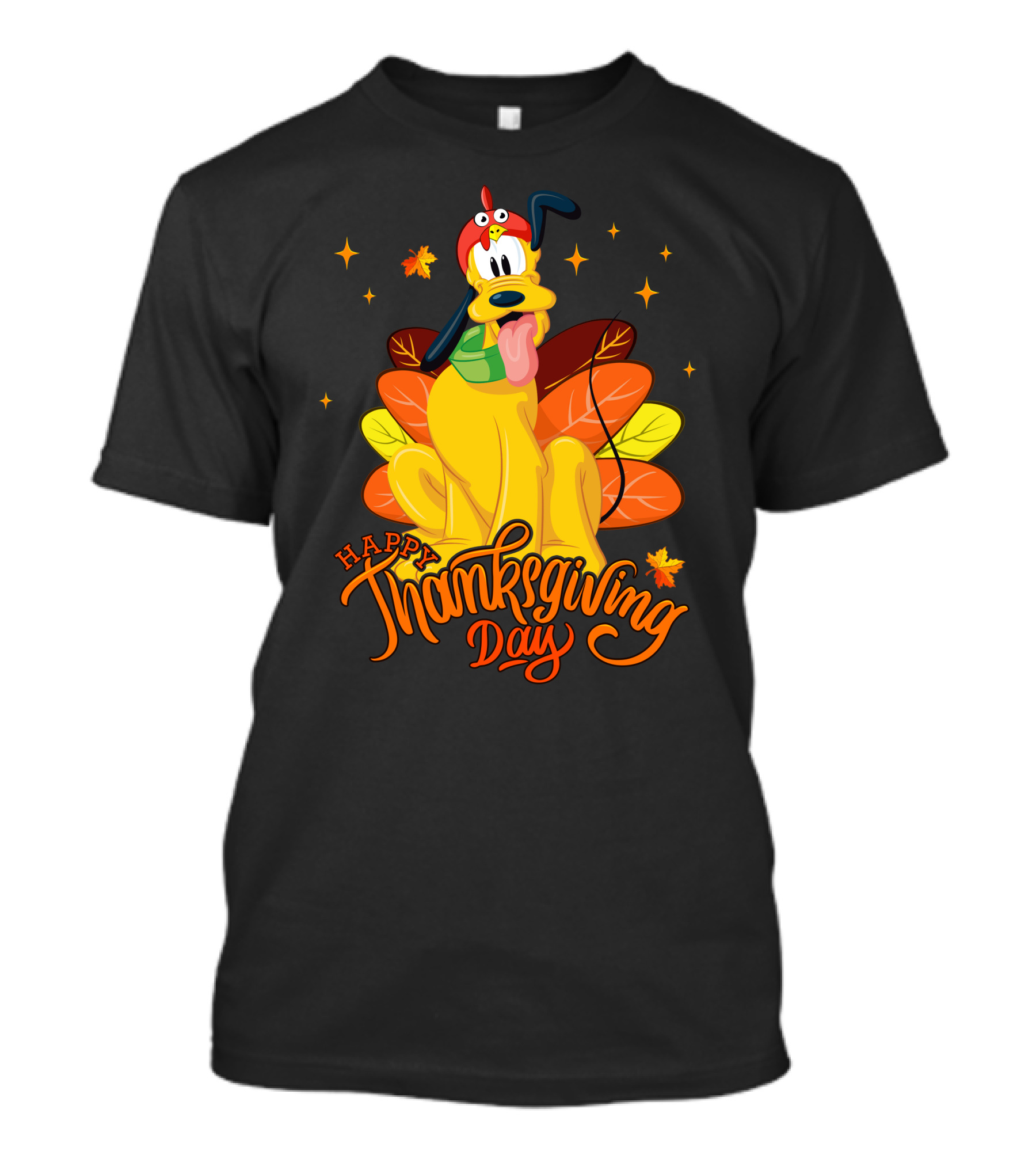 Happy Thanksgiving Day Pluto Turkey Costume Autumn Leaves Stars T-Shirt