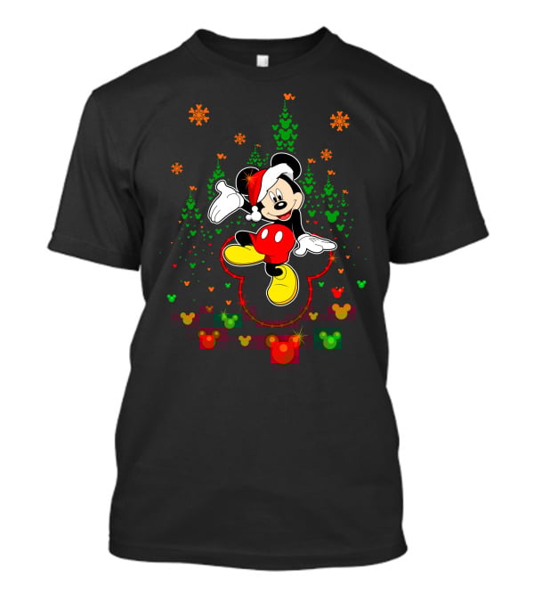 Mickey Mouse Merry Christmas 96 Santa Hat Snowflakes T-Shirt