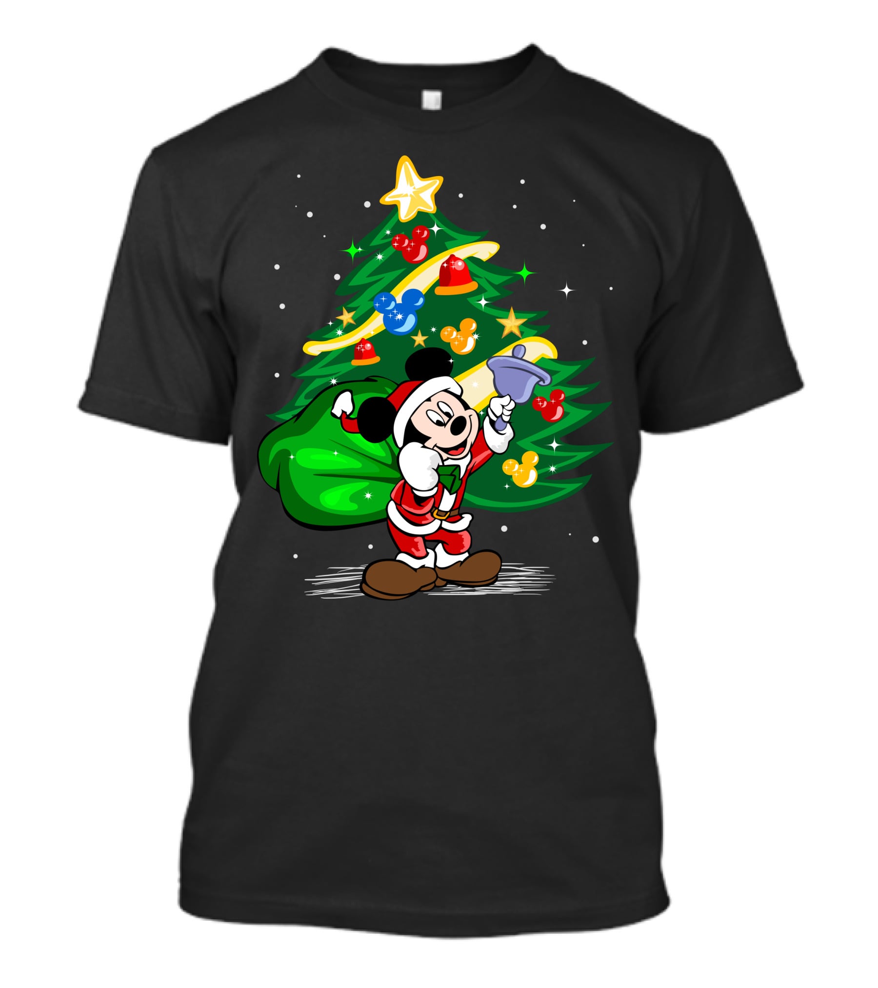 Mickey Mouse Santa With Christmas Tree And Ornaments T-Shirt