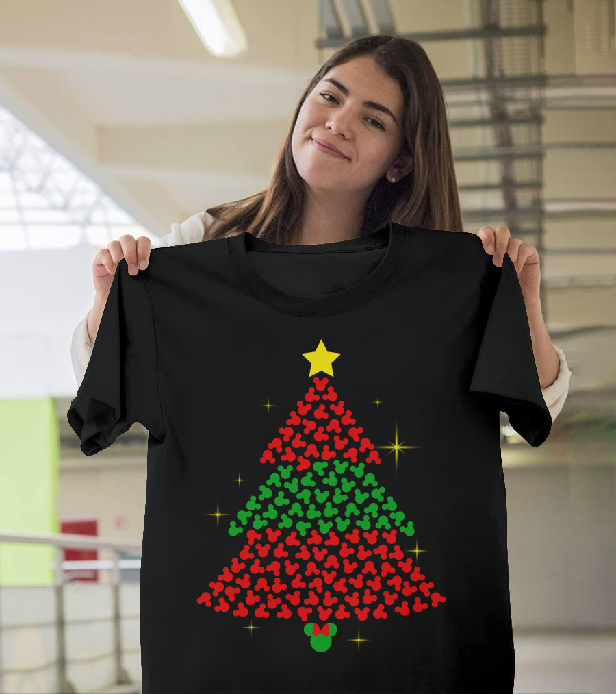 Mickey Christmas Tree With Star And Sparkles T-Shirt