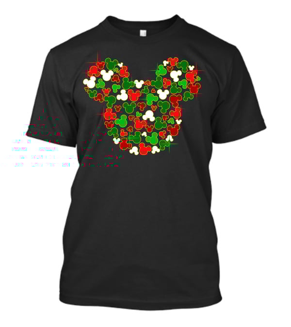 Festive Mickey Icon Pattern In Red Green And White T-Shirt