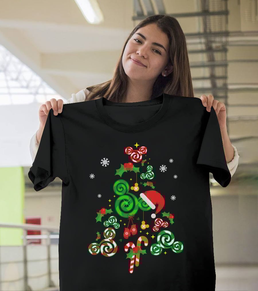 Merry Christmas 24 Candy Cane Tree With Santa Hat And Snowflakes T-Shirt