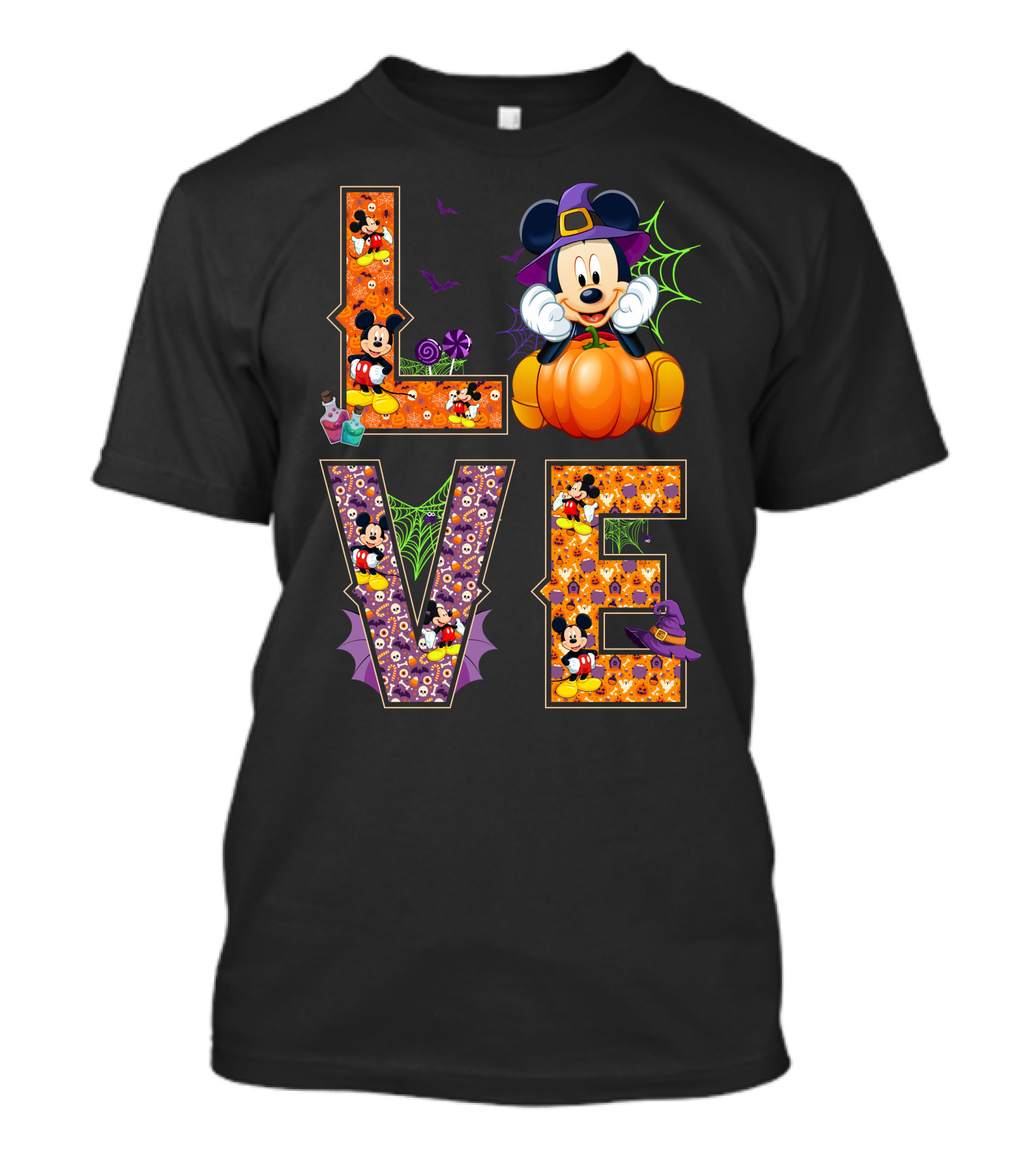 Love Halloween Mickey Mouse Pumpkin Witch Hat Spooky Bats T-Shirt