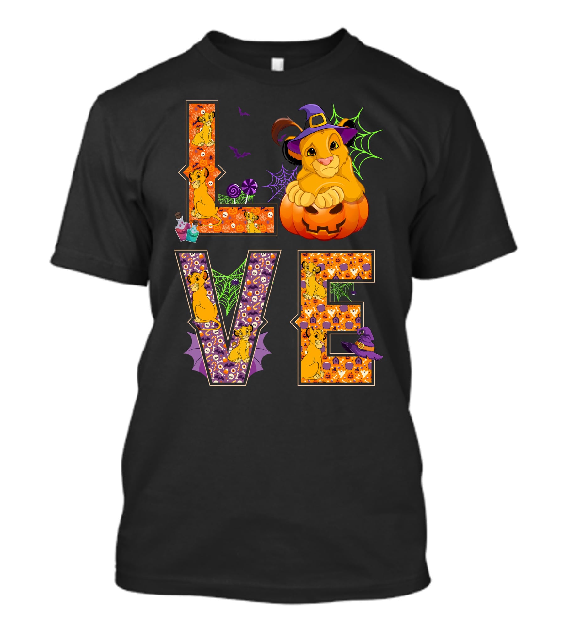 Love Halloween Simba Witch Pumpkin Spiderweb T-Shirt