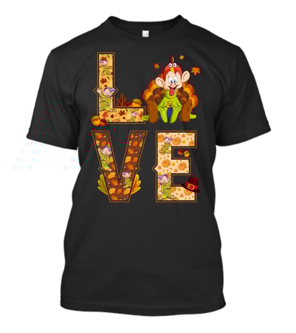 Love Thanksgiving Dopey Characters And Autumn Leaves T-Shirt