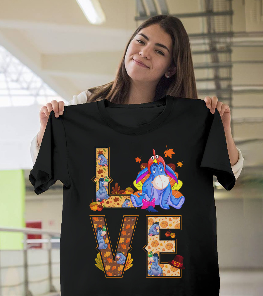 Eeyore Love Fall Leaves Pumpkins Thanksgiving T-Shirt