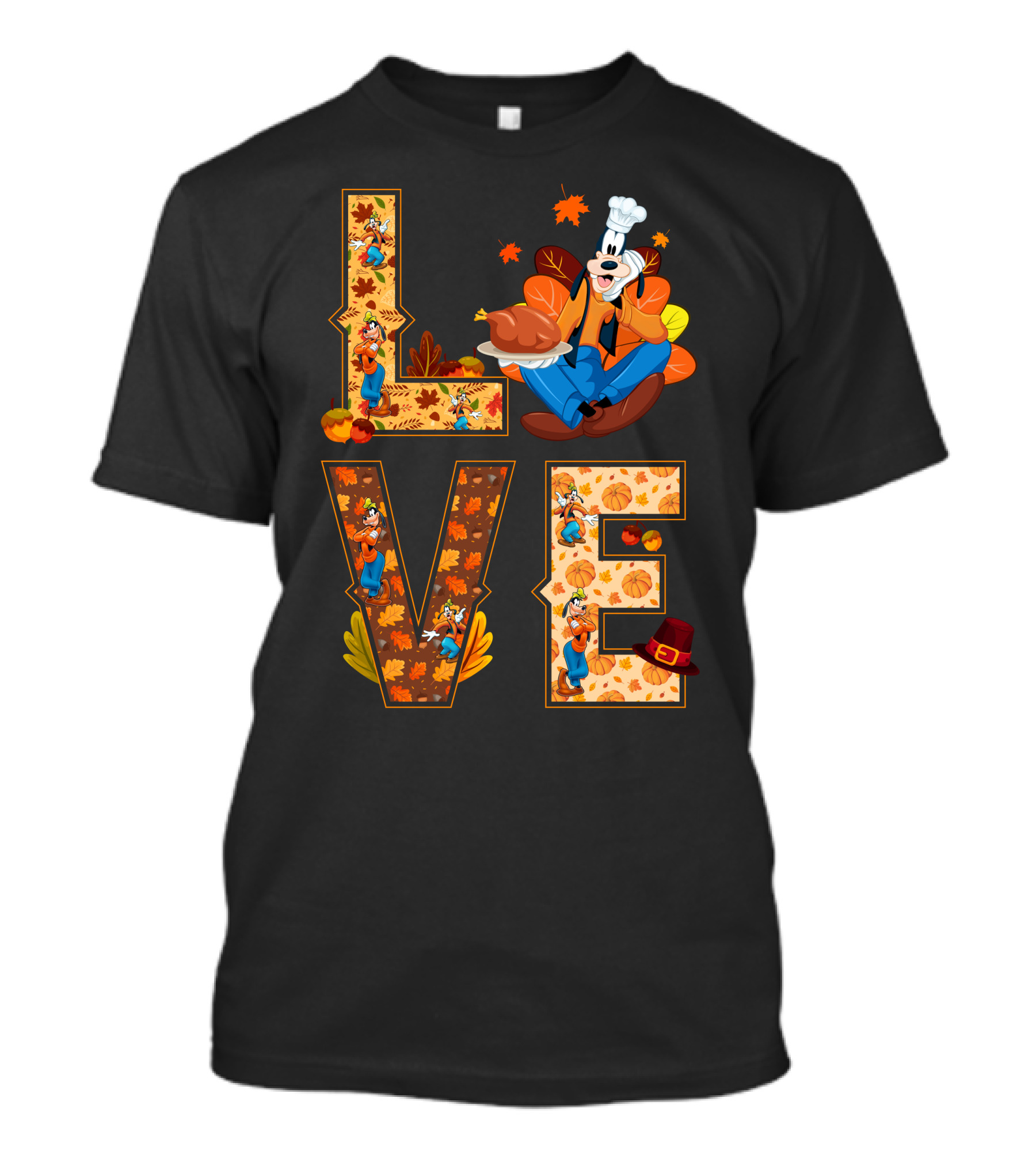 Goofy Love Fall Thanksgiving Leaves Turkey Chef Hat T-Shirt