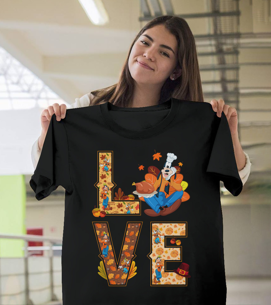 Goofy Love Fall Thanksgiving Leaves Turkey Chef Hat T-Shirt
