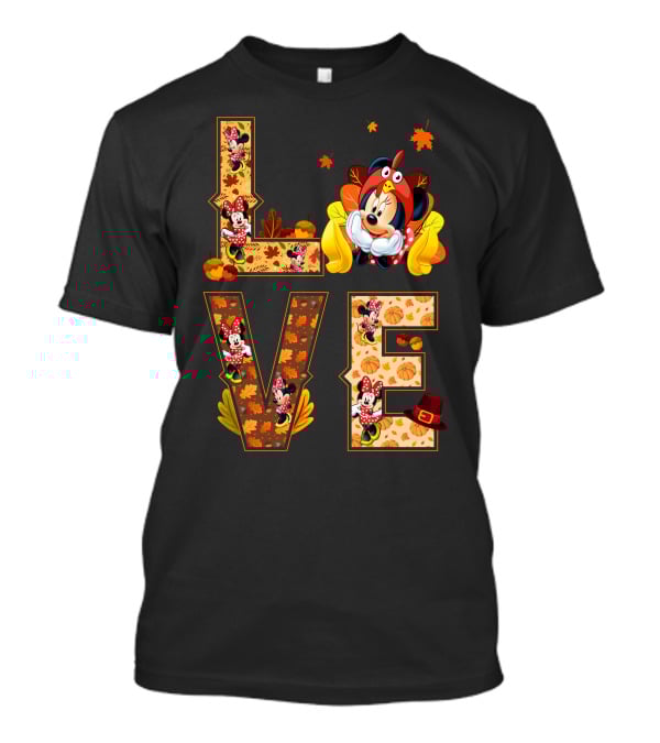 Autumn Love Minnie Mouse Fall Theme With Leaves And Pumpkins T-Shirt