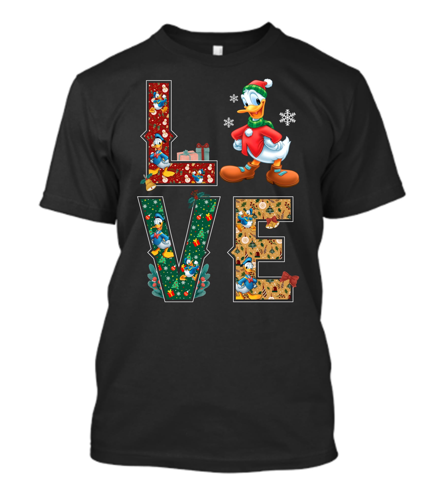 Donald Duck Christmas Love Snowflakes Present Bow Holiday T-Shirt