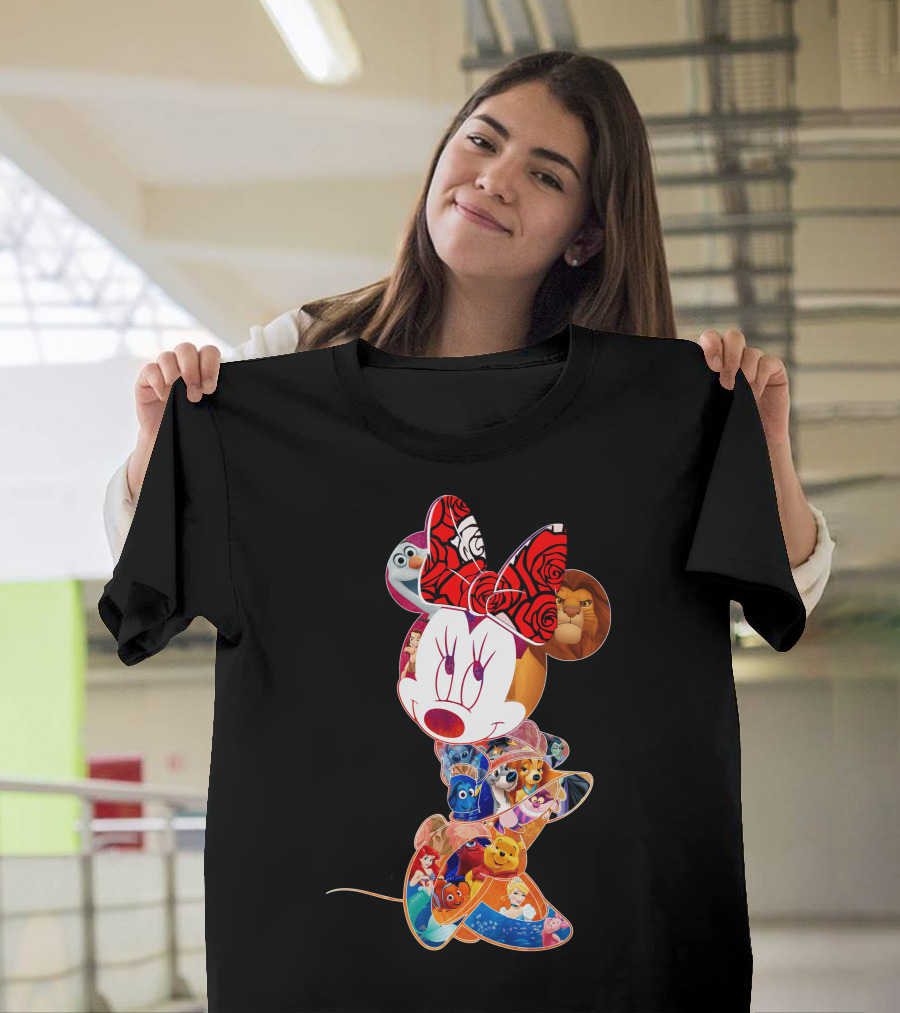 Disney Minnie Mouse With Olaf Simba Nemo Winnie Pooh Elsa Dory Mickey Characters T-Shirt